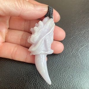 Natural Jade 100% A Carved Shark Tooth Shape Dragon Jade Pendant Strength Power